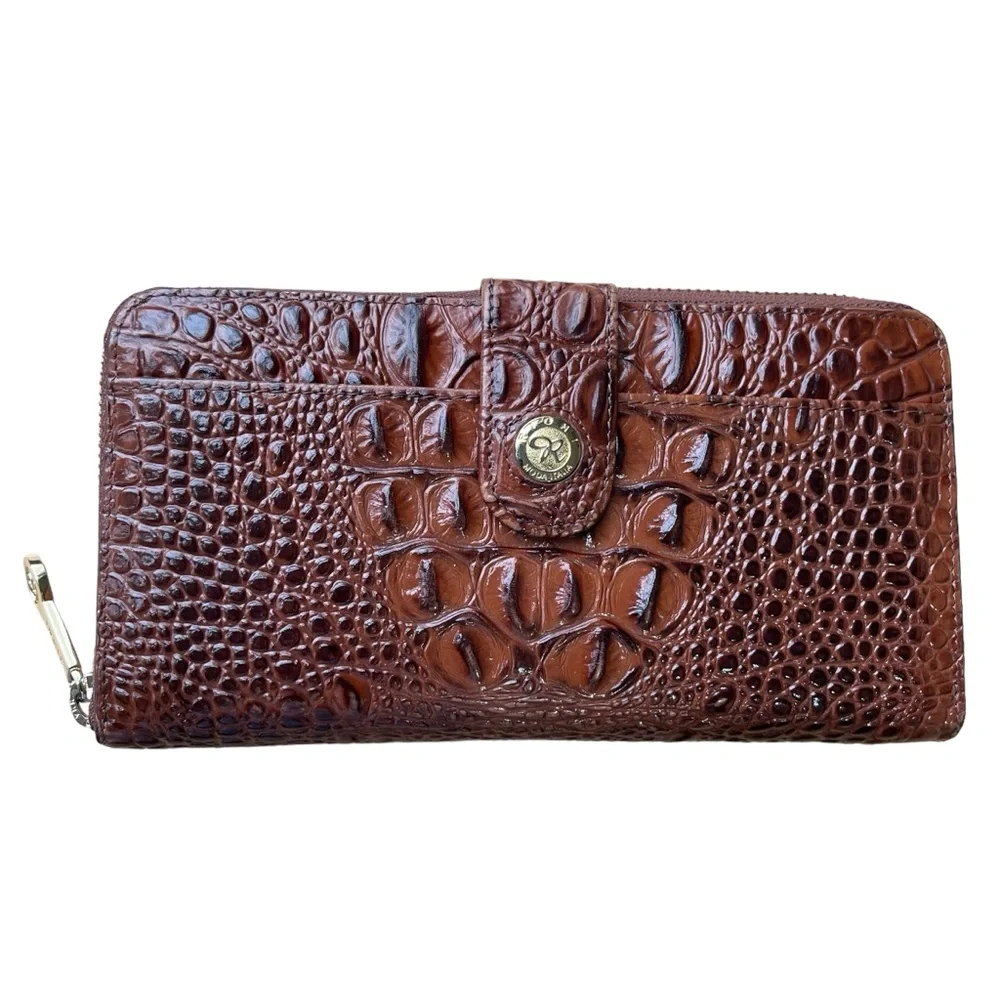 Rioni Isla Button Zip Croc Embossed Leather Wallet